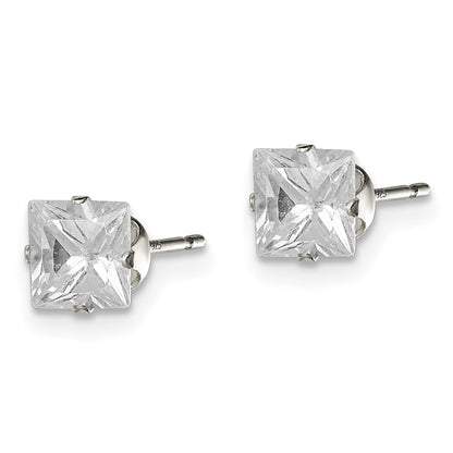 Sterling Silver 5mm Square Snap Set Cz Stud Earrings