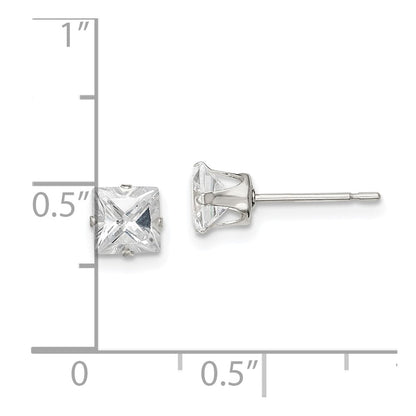 Sterling Silver 5mm Square Snap Set Cz Stud Earrings
