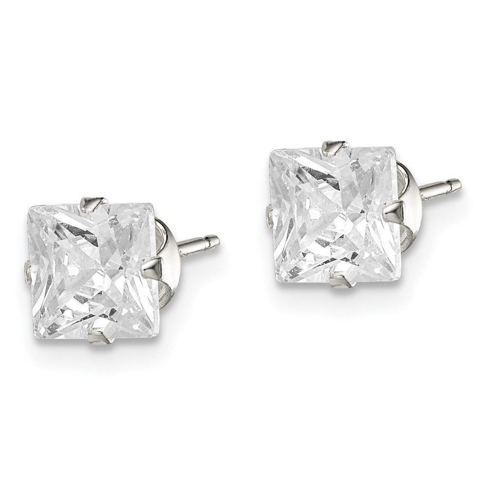Sterling Silver 6mm Square Snap Set Cz Stud Earrings
