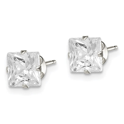 Sterling Silver 6mm Square Snap Set Cz Stud Earrings