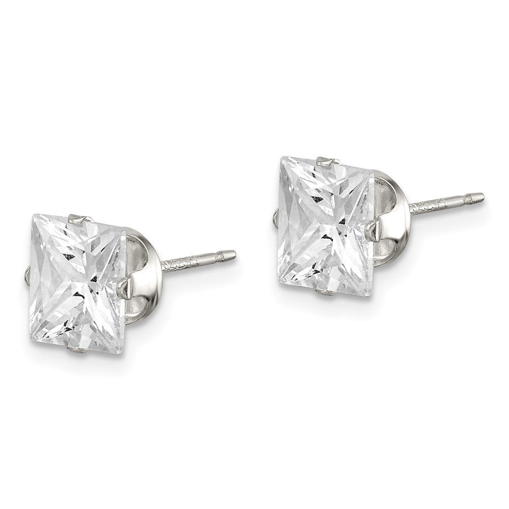 Sterling Silver 7mm Square Snap Set Cz Stud Earrings