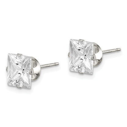 Sterling Silver 7mm Square Snap Set Cz Stud Earrings