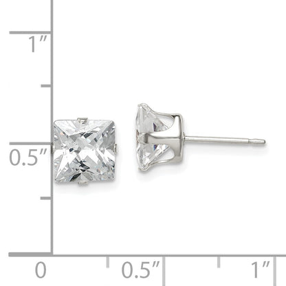 Sterling Silver 7mm Square Snap Set Cz Stud Earrings