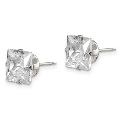 Sterling Silver 8mm Square Snap Set Cz Stud Earrings