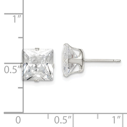 Sterling Silver 8mm Square Snap Set Cz Stud Earrings