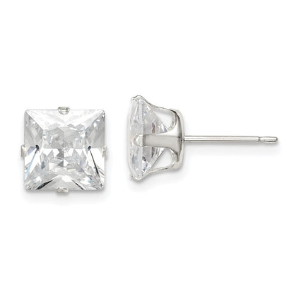Sterling Silver 8mm Square Snap Set Cz Stud Earrings