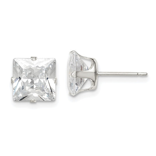 Sterling Silver 8mm Square Snap Set Cz Stud Earrings