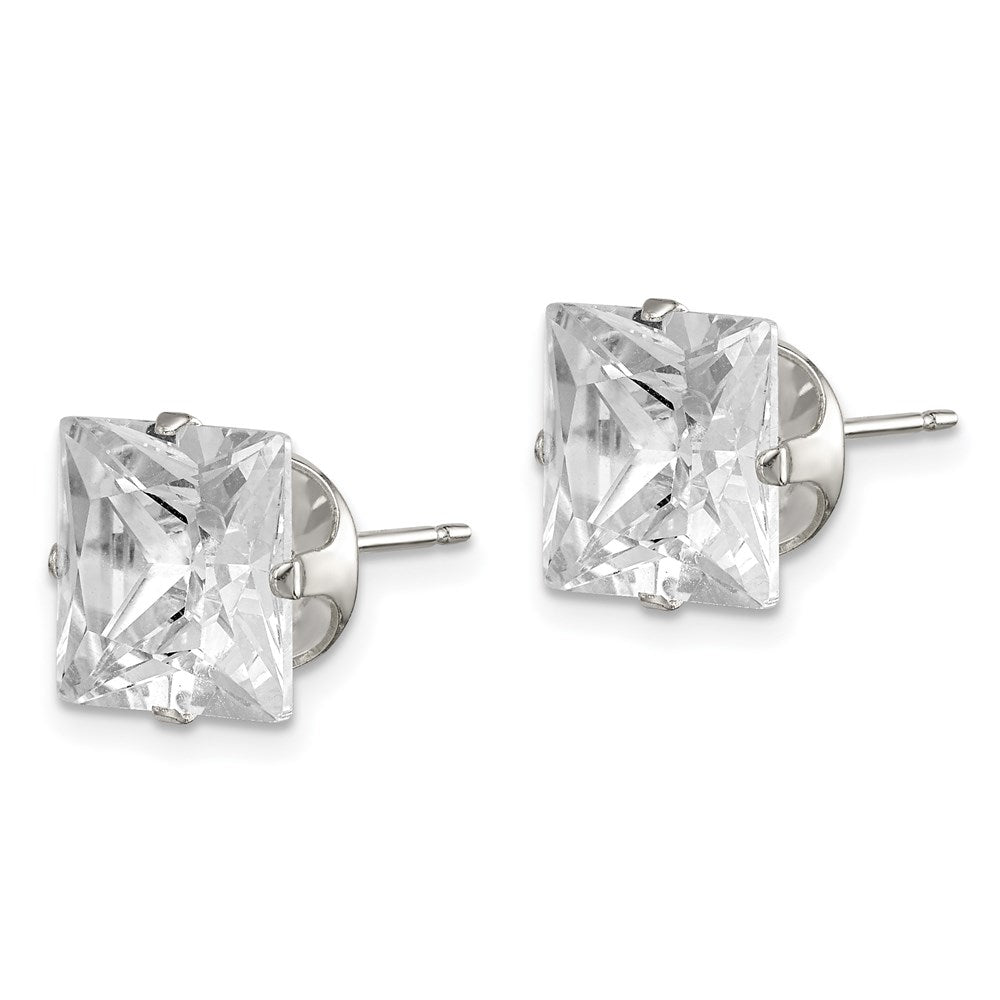 Sterling Silver 9mm Square Snap Set Cz Stud Earrings