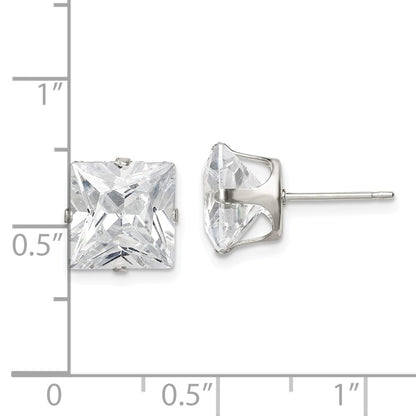 Sterling Silver 9mm Square Snap Set Cz Stud Earrings