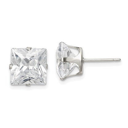 Sterling Silver 9mm Square Snap Set Cz Stud Earrings