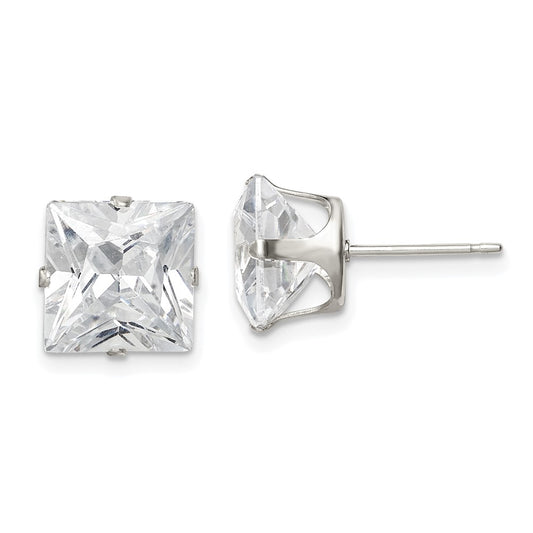 Sterling Silver 9mm Square Snap Set Cz Stud Earrings