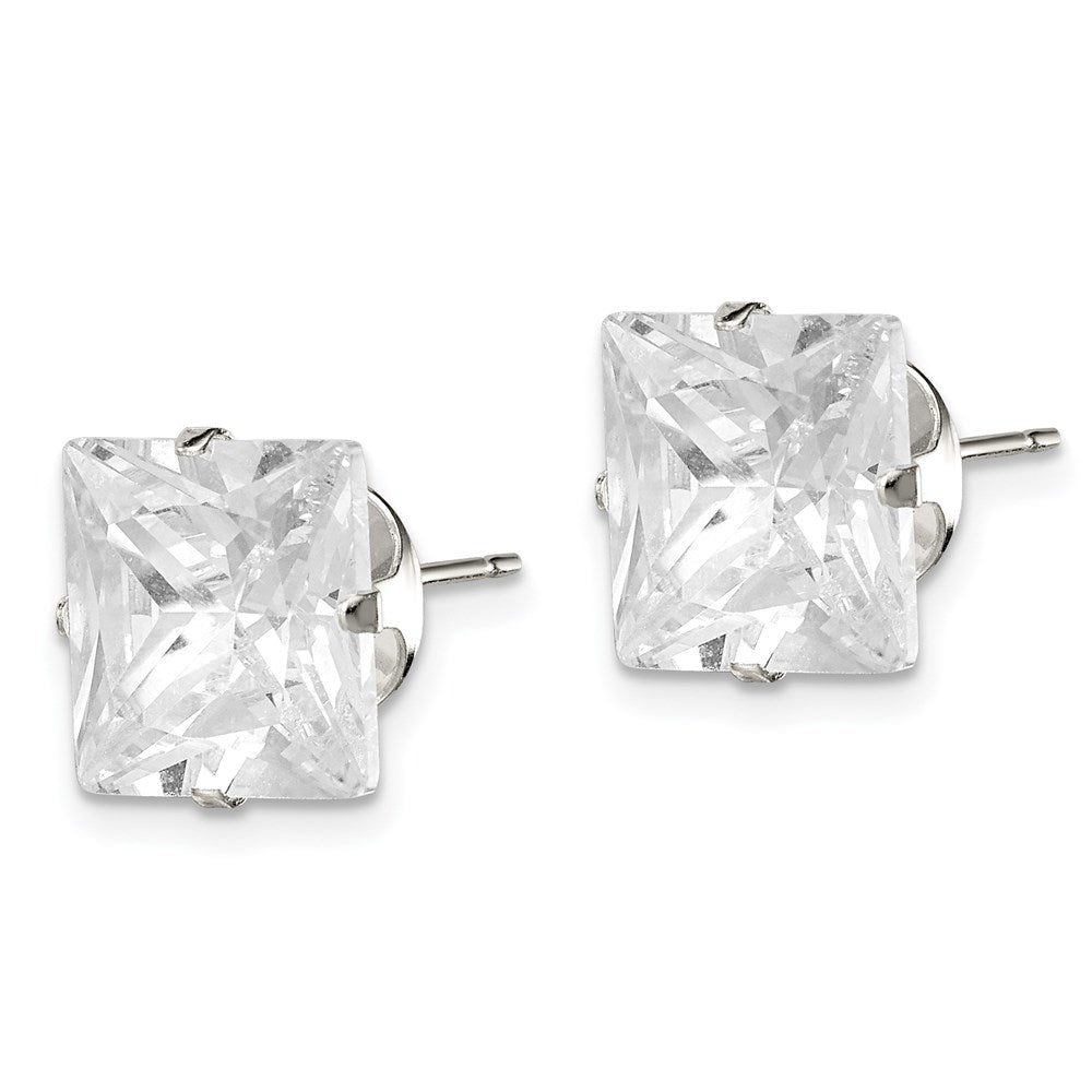 Sterling Silver 10mm Square Snap Set Cz Stud Earrings