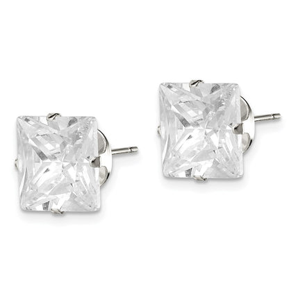 Sterling Silver 10mm Square Snap Set Cz Stud Earrings