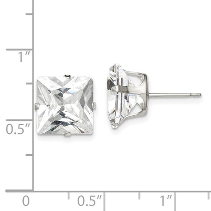 Sterling Silver 10mm Square Snap Set Cz Stud Earrings