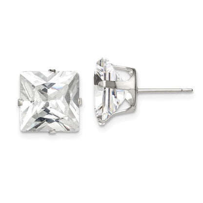 Sterling Silver 10mm Square Snap Set Cz Stud Earrings