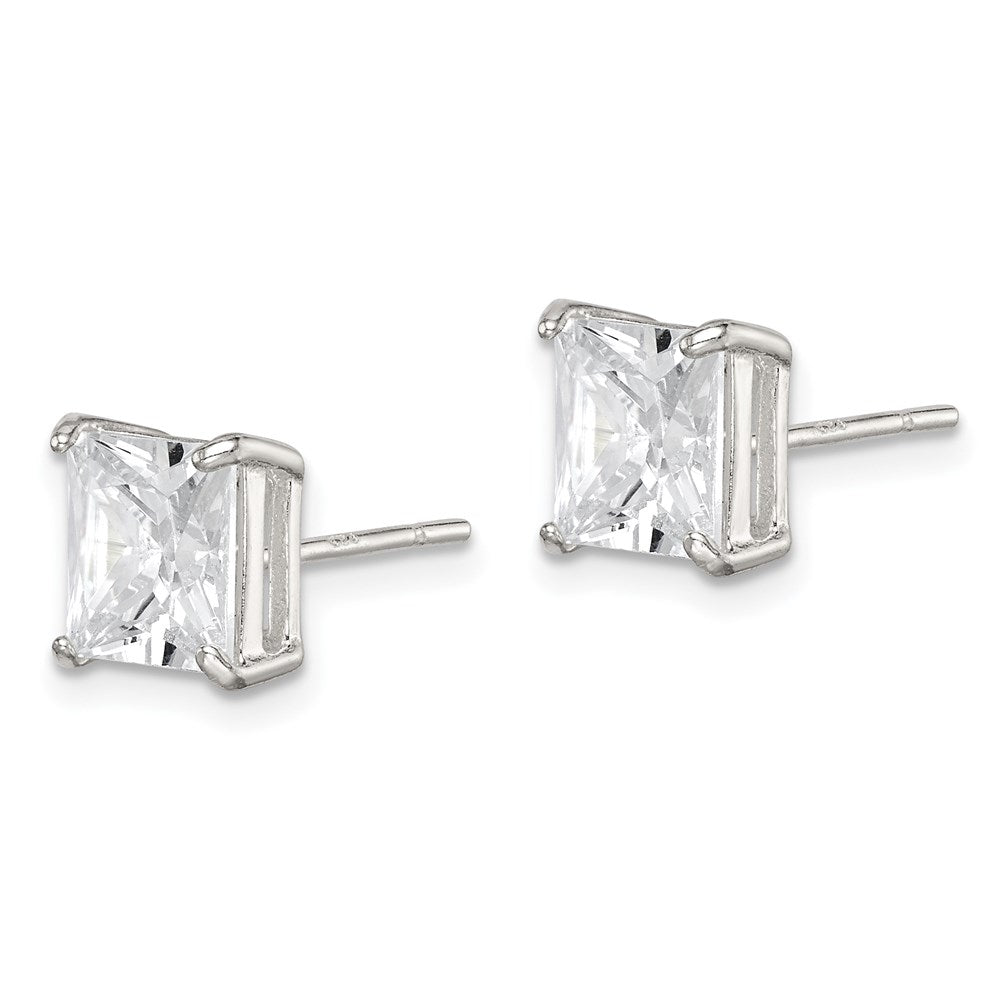 Sterling Silver 7mm Square Cz Basket Set Stud Earrings
