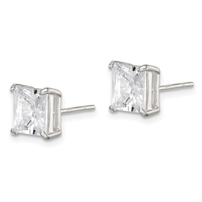 Sterling Silver 7mm Square Cz Basket Set Stud Earrings