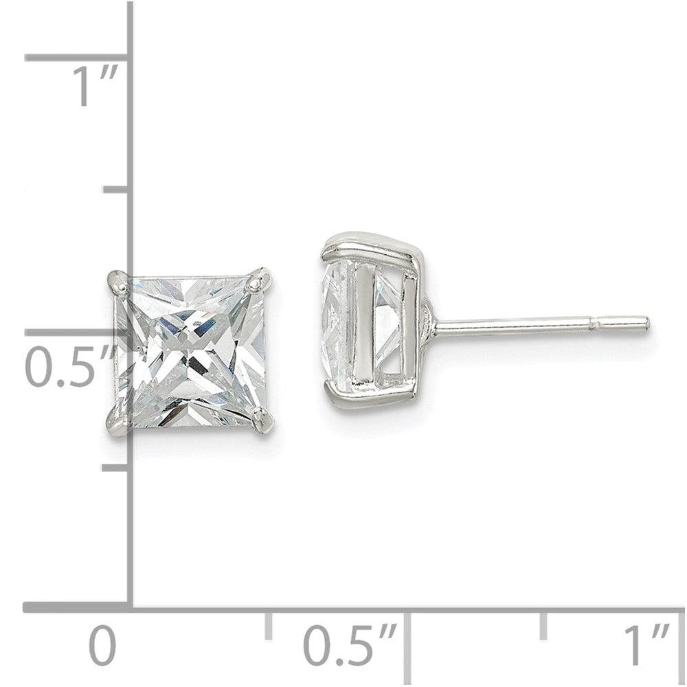 Sterling Silver 7mm Square Cz Basket Set Stud Earrings