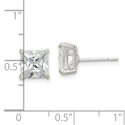 Sterling Silver 7mm Square Cz Basket Set Stud Earrings