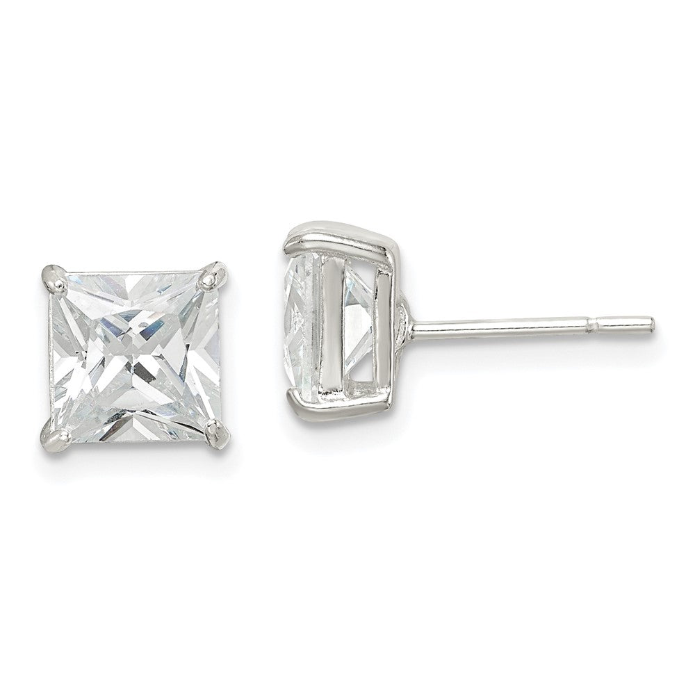 Sterling Silver 7mm Square Cz Basket Set Stud Earrings