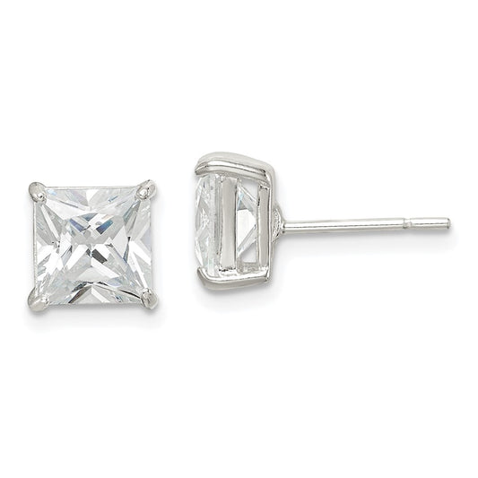 Sterling Silver 7mm Square Cz Basket Set Stud Earrings