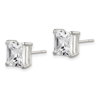 Sterling Silver 8mm Square Cz Basket Set Stud Earrings