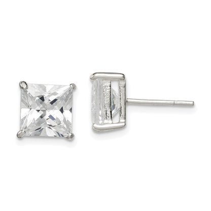 Sterling Silver 8mm Square Cz Basket Set Stud Earrings