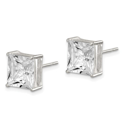Sterling Silver 9mm Square Cz Basket Set Stud Earrings