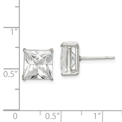 Sterling Silver 9mm Square Cz Basket Set Stud Earrings