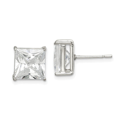 Sterling Silver 9mm Square Cz Basket Set Stud Earrings