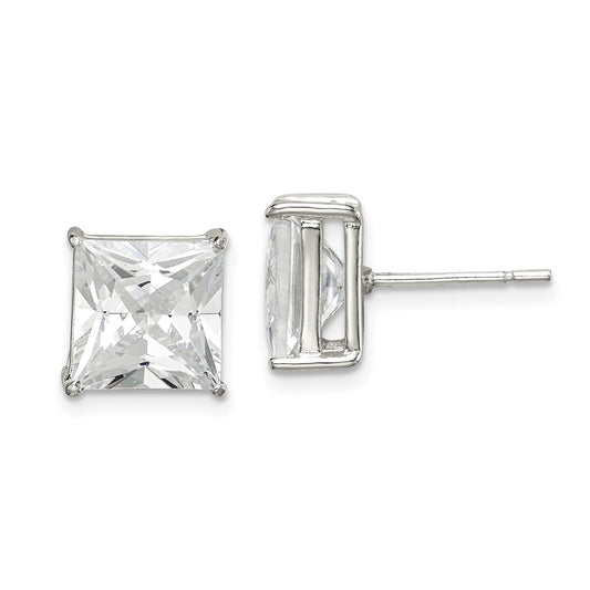 Sterling Silver 9mm Square Cz Basket Set Stud Earrings