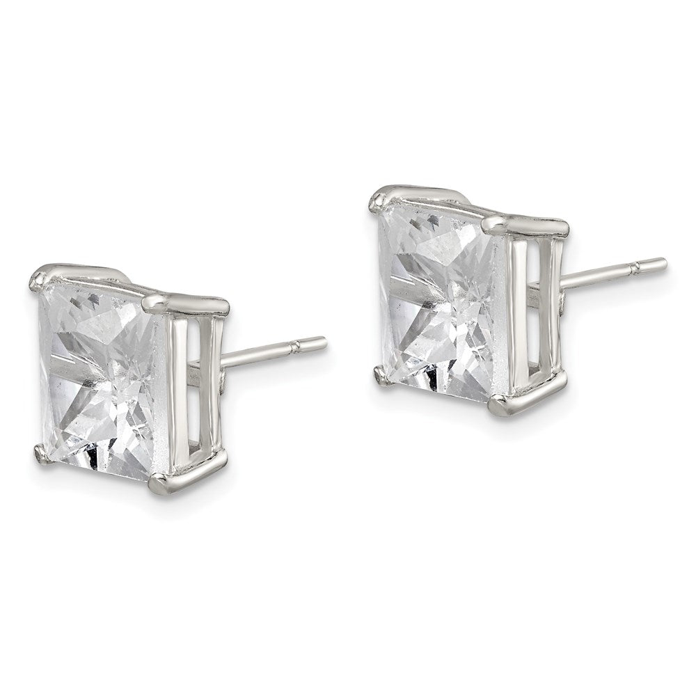 Sterling Silver 10mm Square Cz Basket Set Stud Earrings