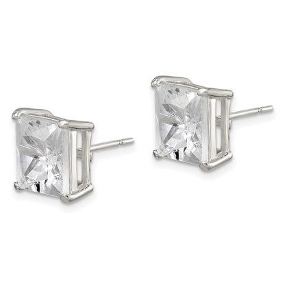 Sterling Silver 10mm Square Cz Basket Set Stud Earrings