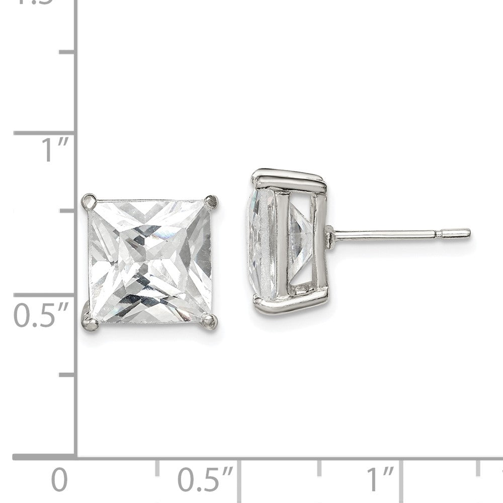 Sterling Silver 10mm Square Cz Basket Set Stud Earrings