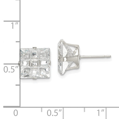 Sterling Silver 9mm Square Snap Set Laser-Cut Cz Stud Earrings