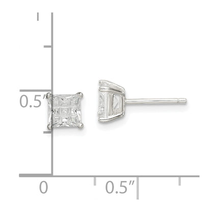 Sterling Silver 5mm Square Laser-Cut Cz Basket Set Stud Earrings