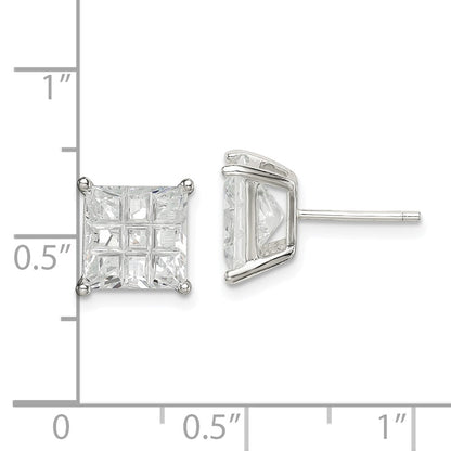 Sterling Silver 8mm Square Laser-Cut Cz Basket Set Stud Earrings