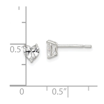Sterling Silver Polished 5mm Heart 3 Prong Basket Set Cz Stud Earrings