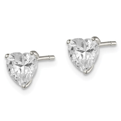Sterling Silver Polished 6mm Heart 3 Prong Basket Set Cz Stud Earrings