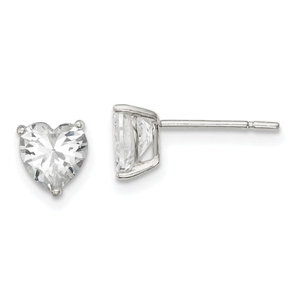 Sterling Silver Polished 6mm Heart 3 Prong Basket Set Cz Stud Earrings