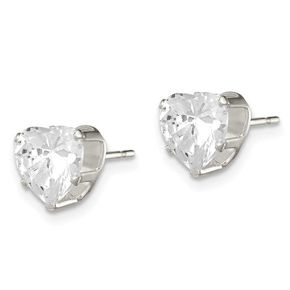 Sterling Silver Polished 7mm Heart Snap Set Cz Stud Earrings