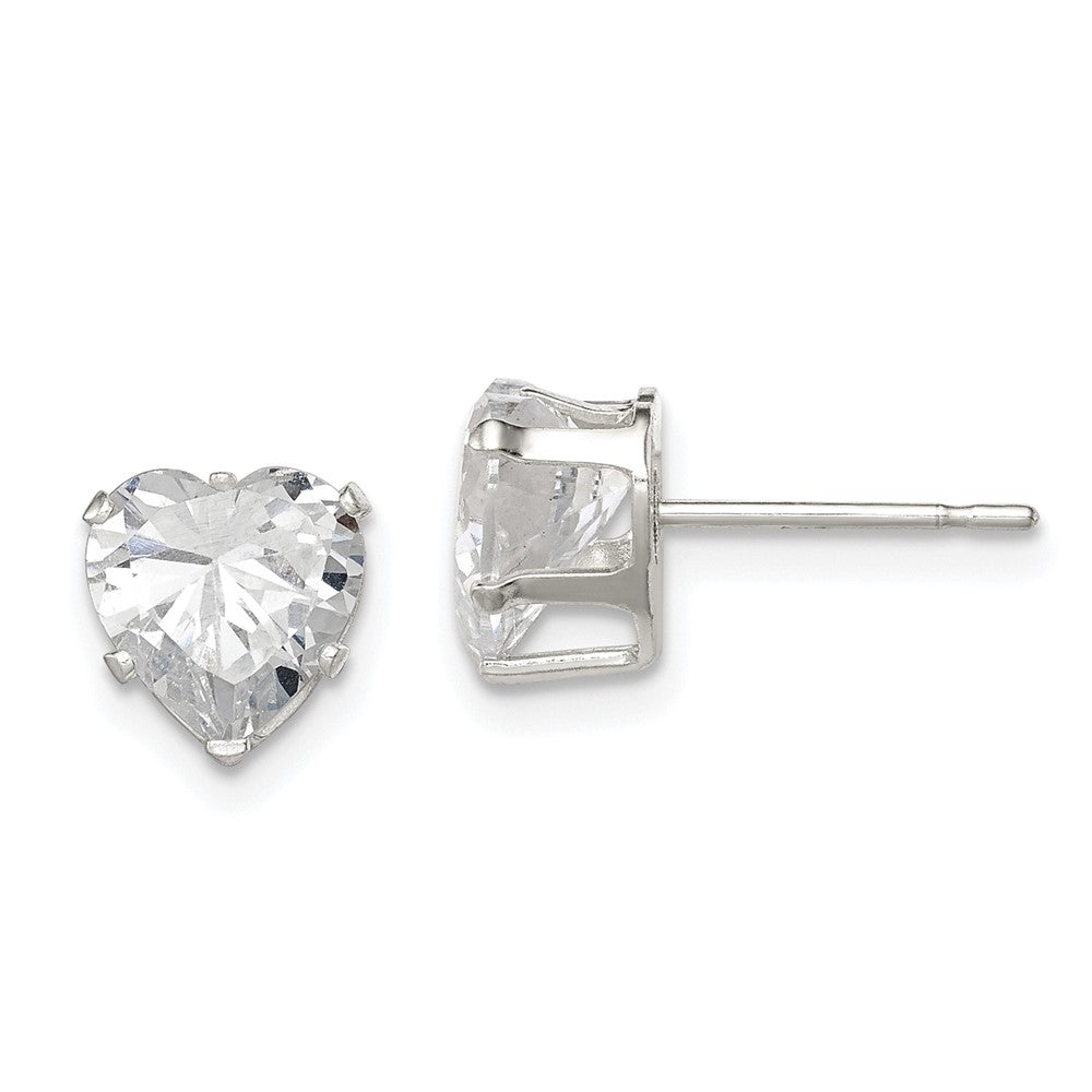 Sterling Silver Polished 7mm Heart Snap Set Cz Stud Earrings