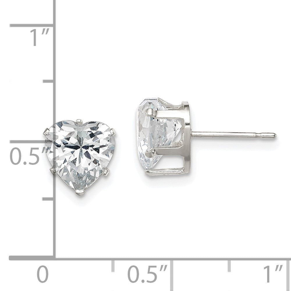 Sterling Silver Polished 8mm Heart Snap Set Cz Stud Earrings