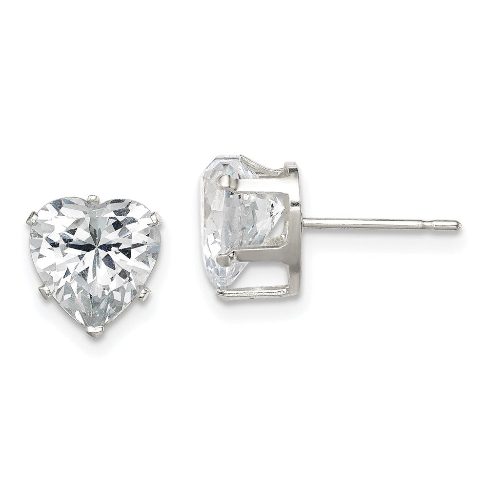 Sterling Silver Polished 8mm Heart Snap Set Cz Stud Earrings