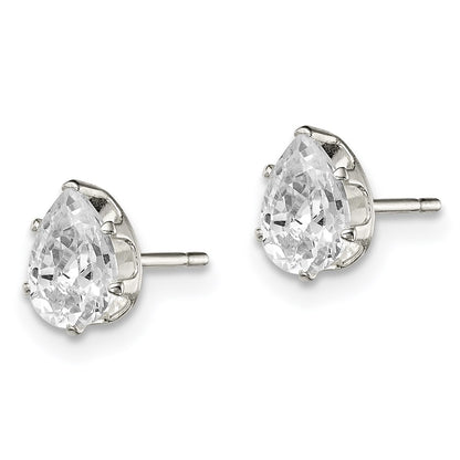 Sterling Silver Polished 6X4mm Pear Snap Set Cz Stud Earrings