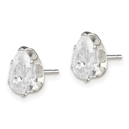Sterling Silver Polished 8X5mm Pear Snap Set Cz Stud Earrings