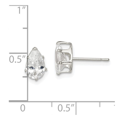Sterling Silver Polished 8X5mm Pear Snap Set Cz Stud Earrings