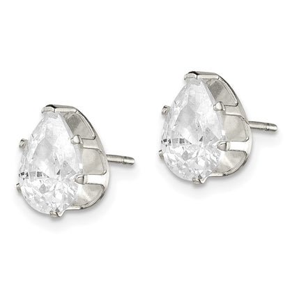 Sterling Silver Polished 9X6mm Pear Snap Set Cz Stud Earrings