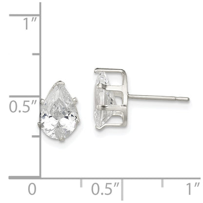 Sterling Silver Polished 9X6mm Pear Snap Set Cz Stud Earrings