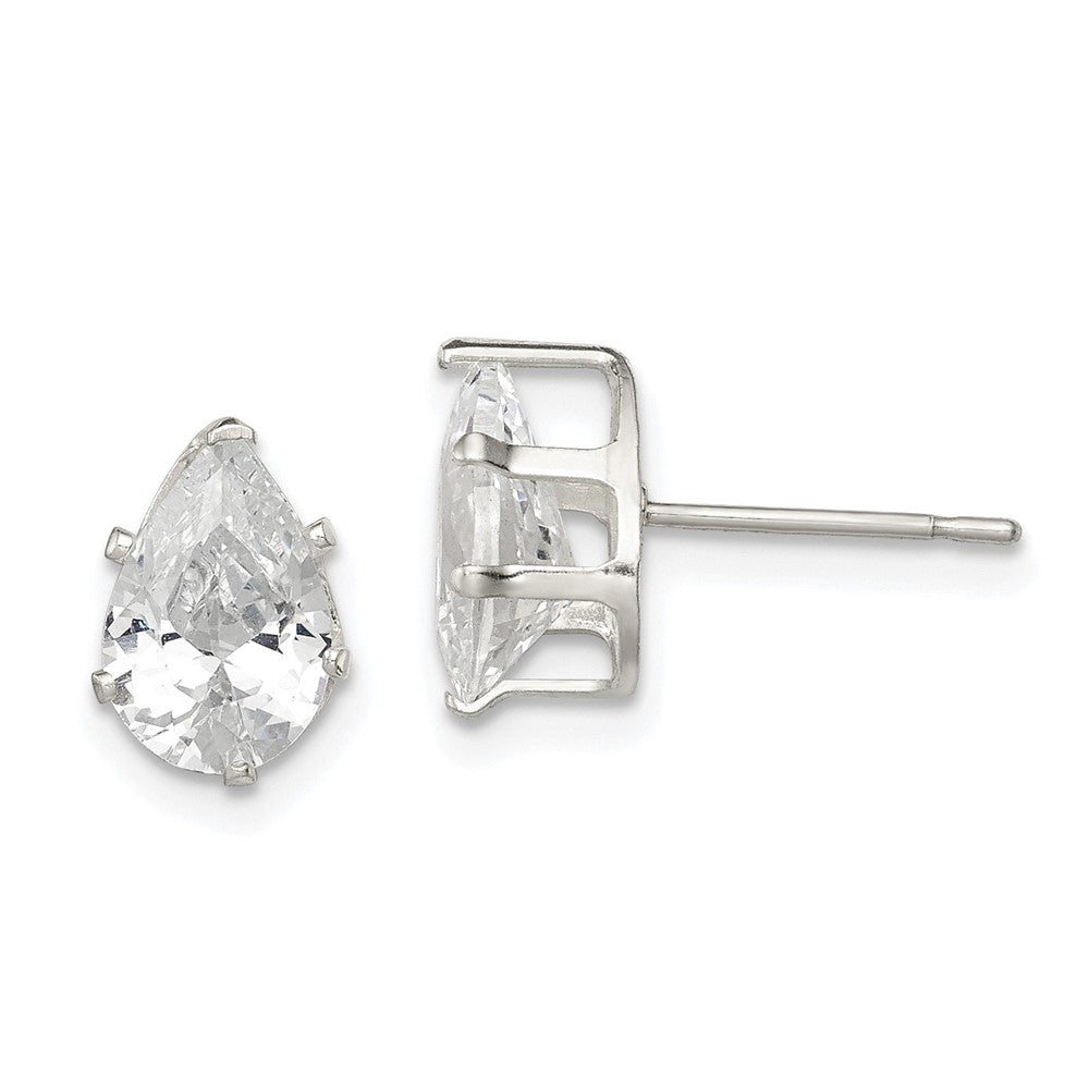 Sterling Silver Polished 9X6mm Pear Snap Set Cz Stud Earrings